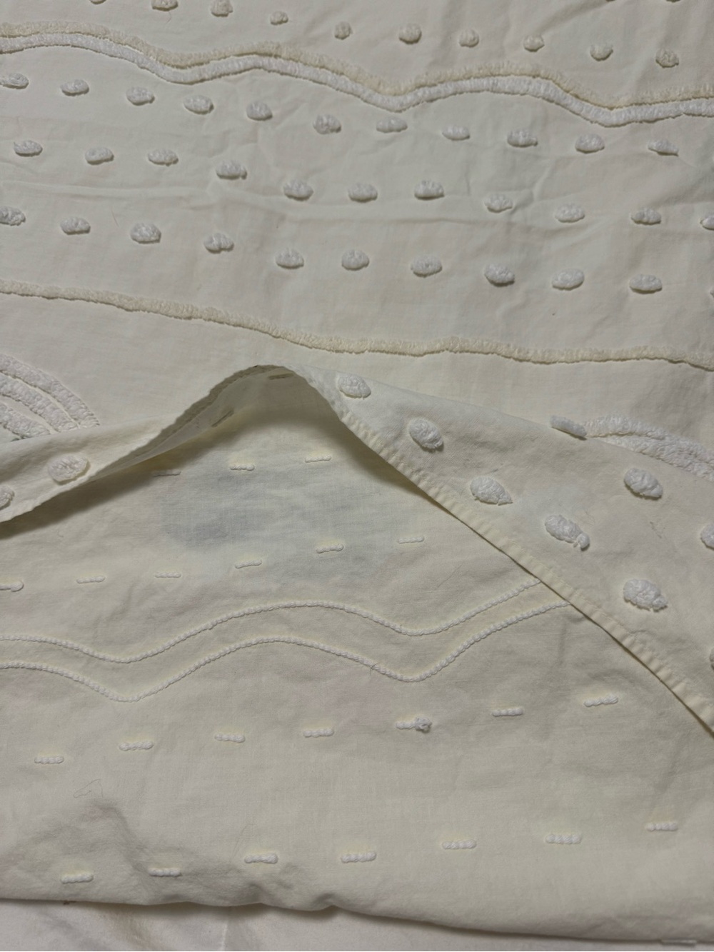 Vintage cotton chenille Tufted Coverlet with Pastel Floral Embroidery cream twin - Picture 6 of 6